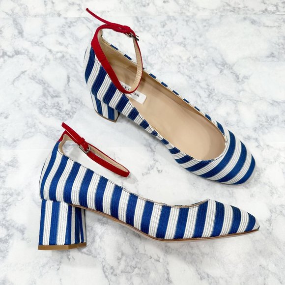 LK Bennett Hadley Blue White Striped Closed Courts Heels - Picture 3 of 14
